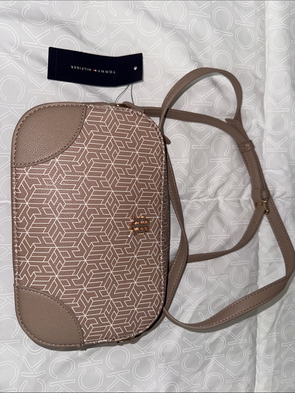 Tommy Hilfiger Taupe Patterned Crossbody Bag